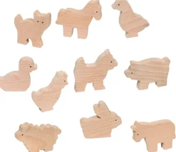 Tout Pour le Jeu 10 animaux de la ferme en bois naturel