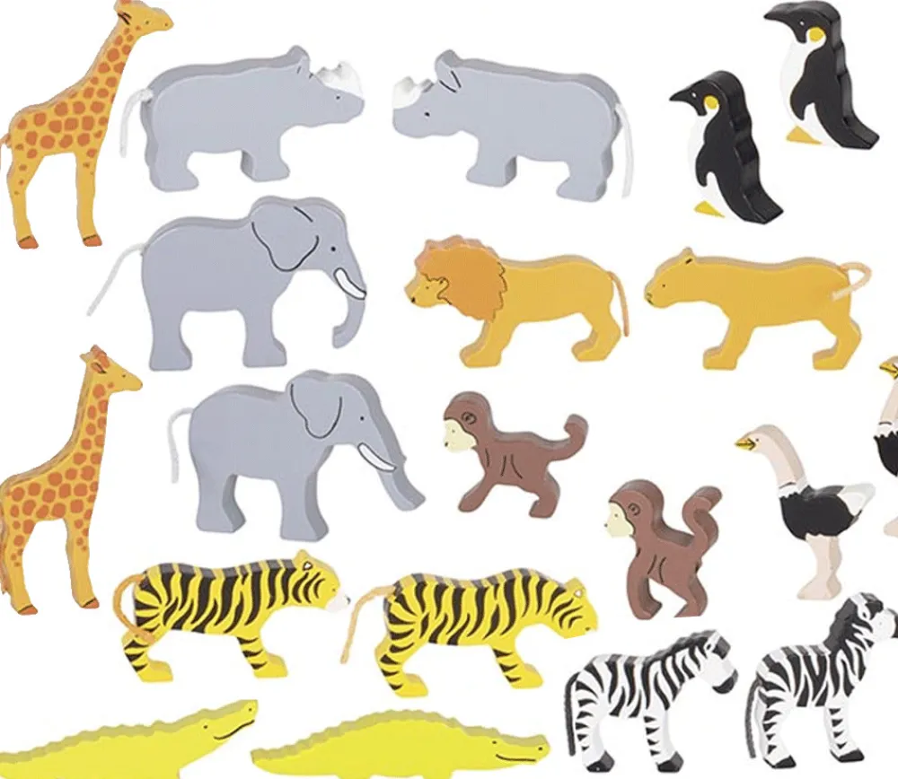 Tout Pour le Jeu 20 animaux Sauvages en bois avec couleurs