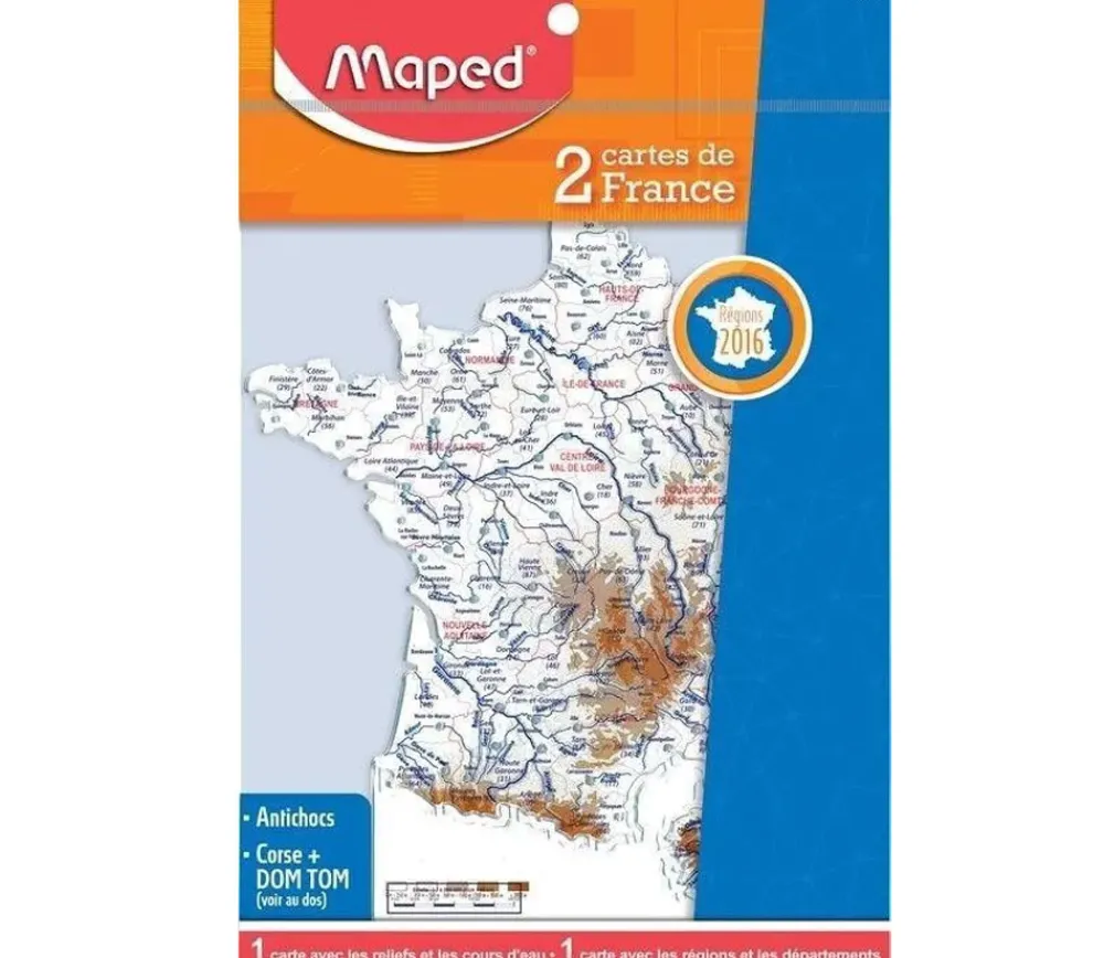Tout Pour le Jeu 2 cartes de France reliefs et fleuves, régions et départements