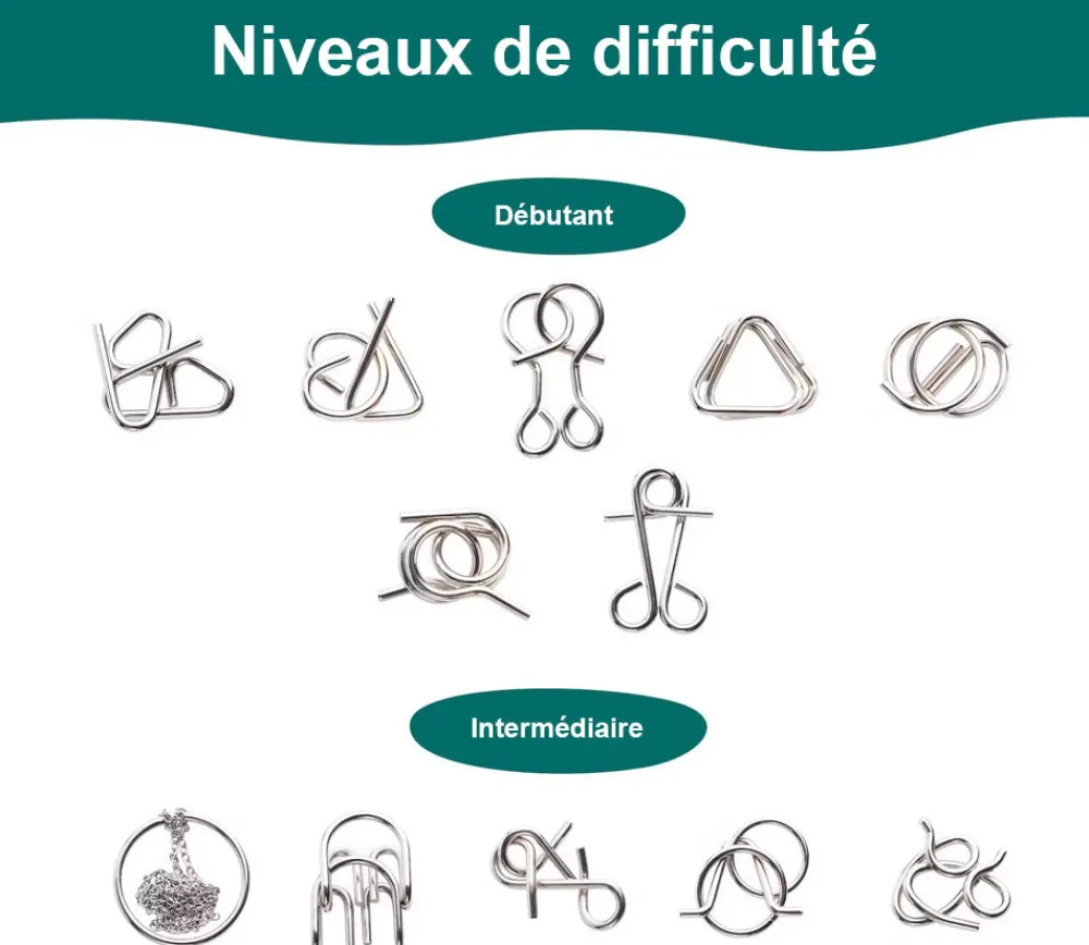 Tout Pour le Jeu 30 Casses-Têtes en métal 4 à 9 cm