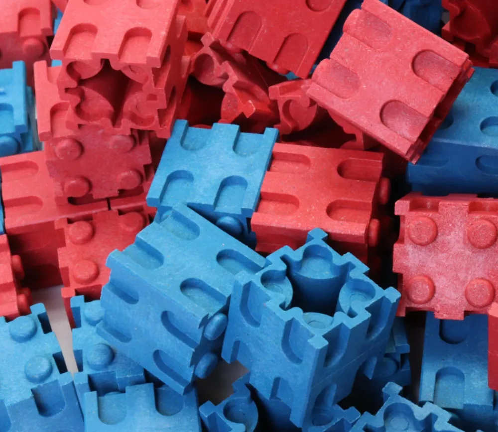 Enfant Tout Pour le Jeu 100 cubes encastrables rouge et bleu en bois recyclé