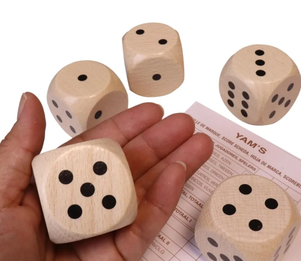 Tout Pour le Jeu 5 Dés en bois 4 cm de 1 à 6 - yam géant