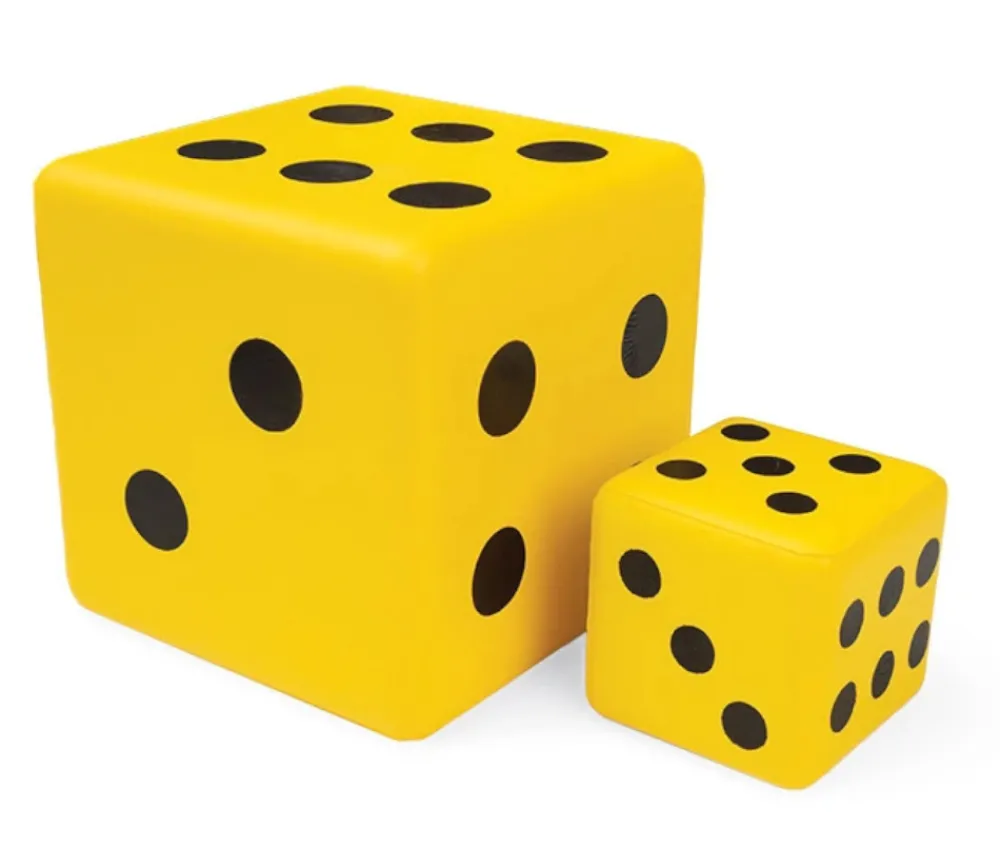 Tout Pour le Jeu 2 dés géants 7.5 cm et 15 cm mousse dense jaune