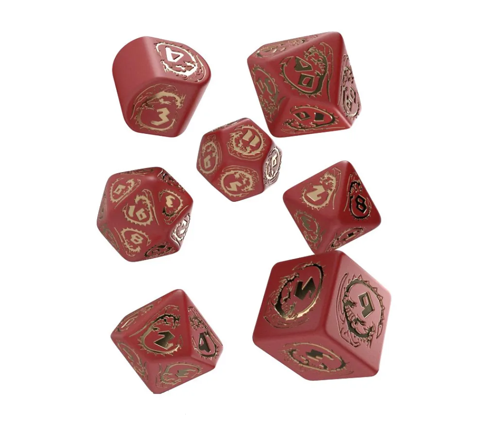 Tout Pour le Jeu 7 dés modernes multi-faces dragons rouge et or