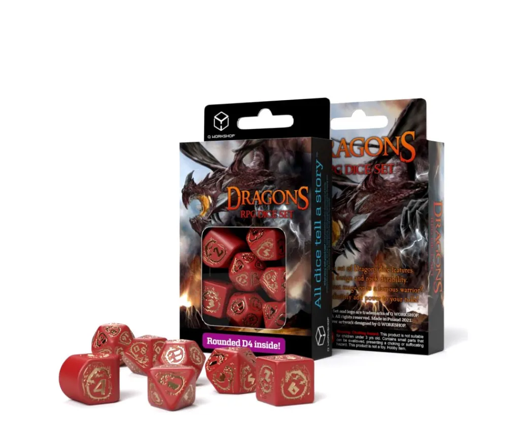 Tout Pour le Jeu 7 dés modernes multi-faces dragons rouge et or