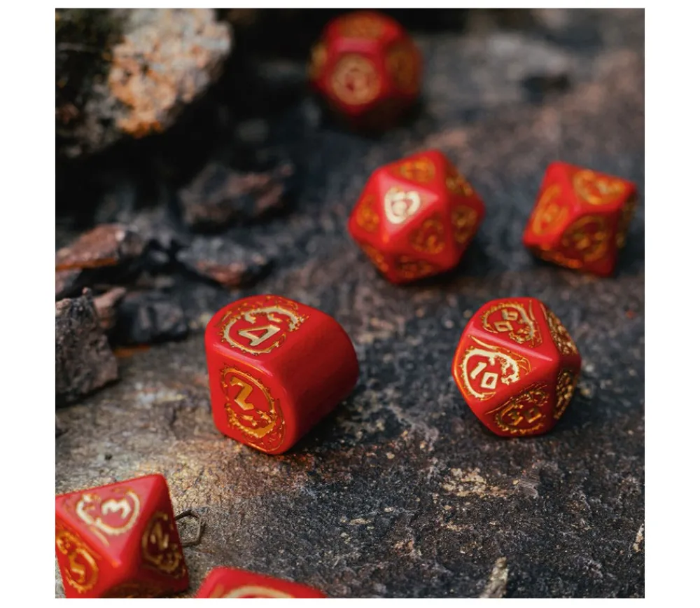 Tout Pour le Jeu 7 dés modernes multi-faces dragons rouge et or