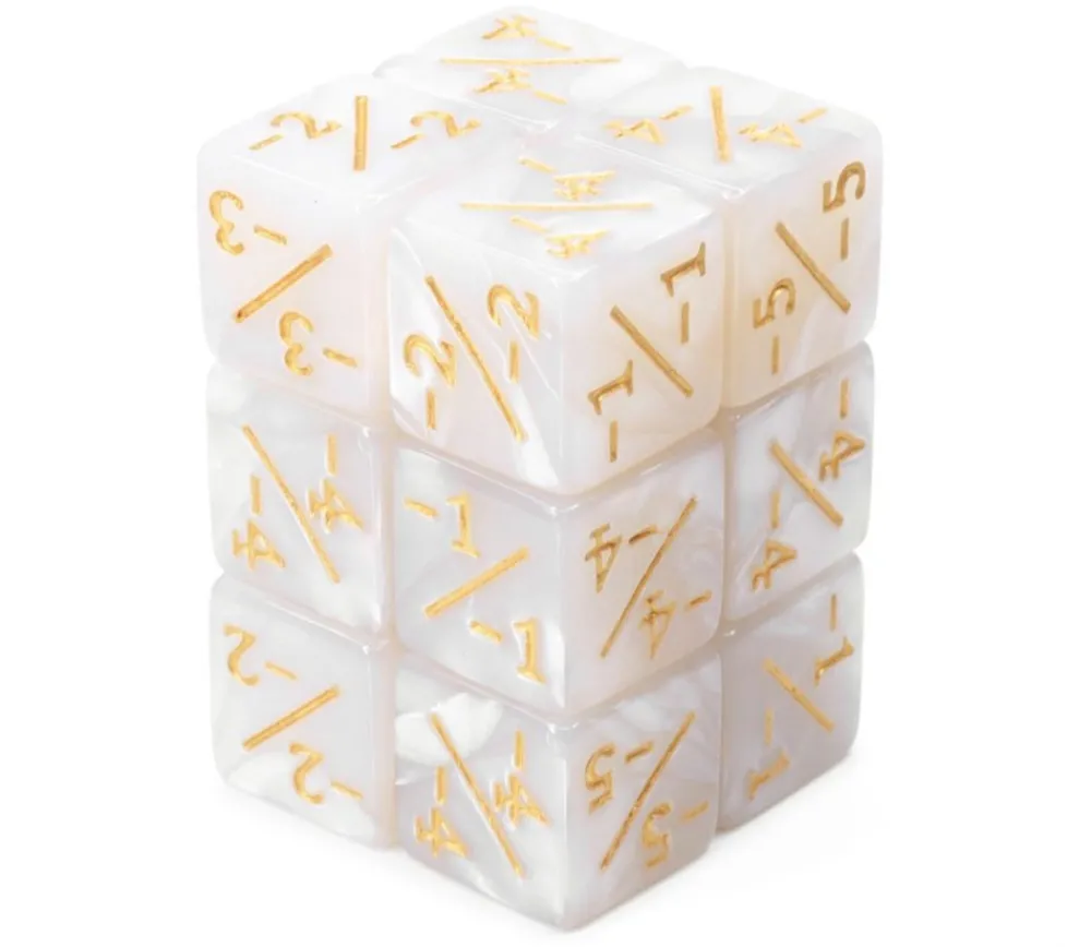Tout Pour le Jeu 6 Dés modificateurs négatifs -1 à -6 fond blanc et doré