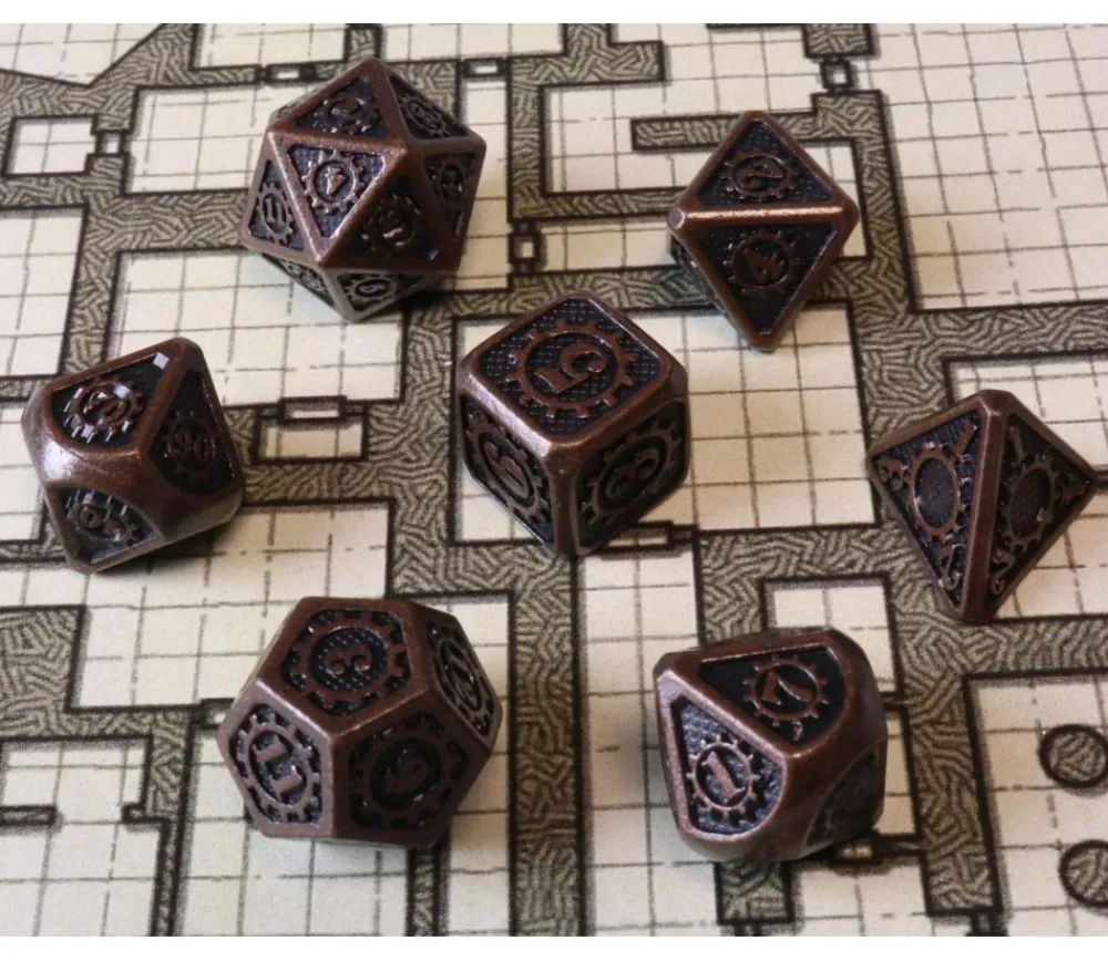 Tout Pour le Jeu 7 Dés métal cuivré multi-faces (D6 en 14 mm)
