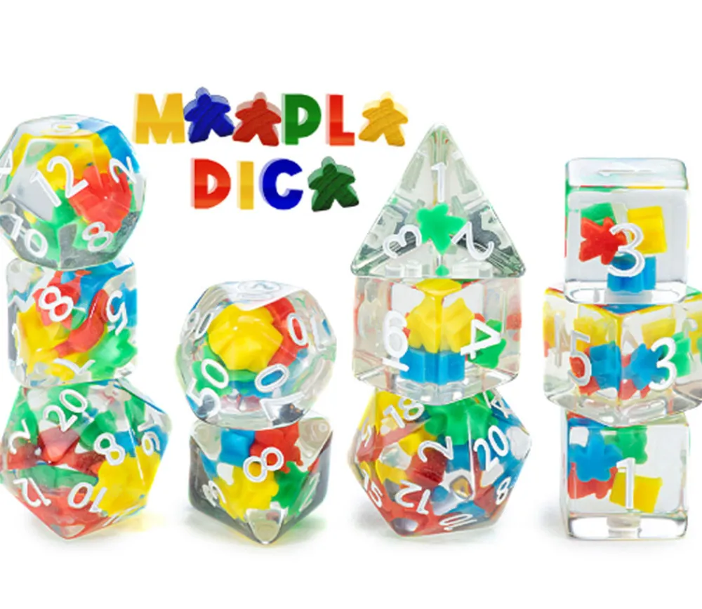 Tout Pour le Jeu 7 dés multifaces avec mini meeples à l'intérieur