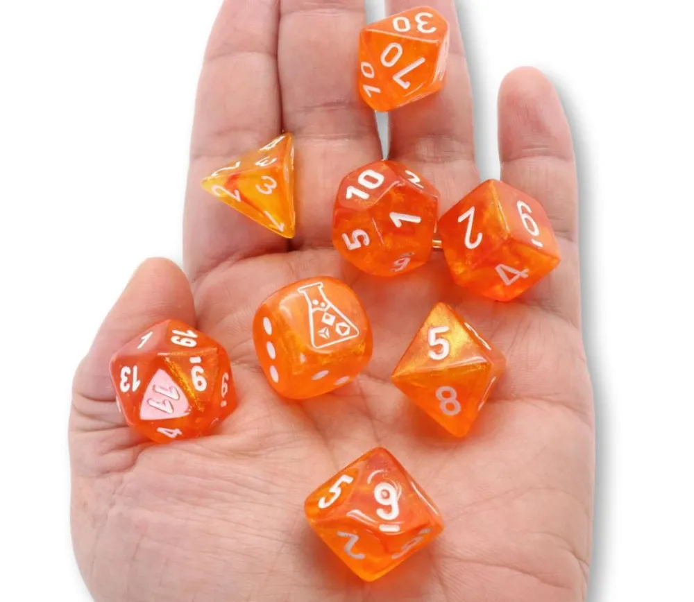 Tout Pour le Jeu 8 dés multi-faces Borealis orange sanguine chessex Lab dice 6
