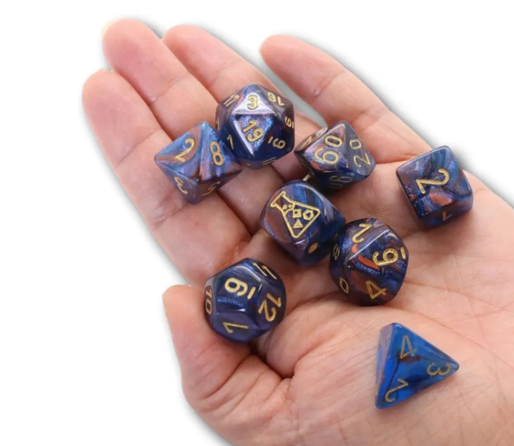 Tout Pour le Jeu 8 dés multi-faces cuivré/bleu chiffres dorés LAB dice 6