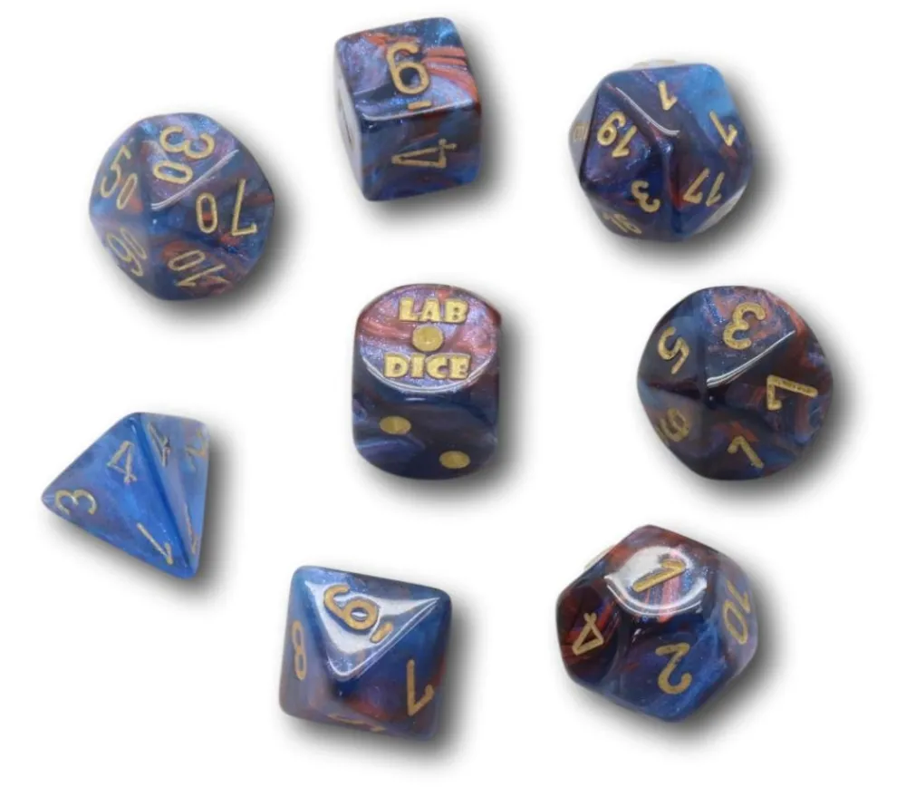 Tout Pour le Jeu 8 dés multi-faces cuivré/bleu chiffres dorés LAB dice 6