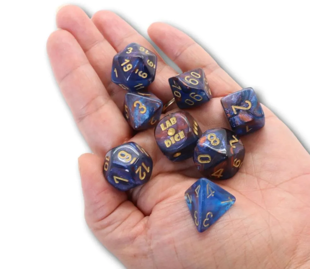 Tout Pour le Jeu 8 dés multi-faces cuivré/bleu chiffres dorés LAB dice 6