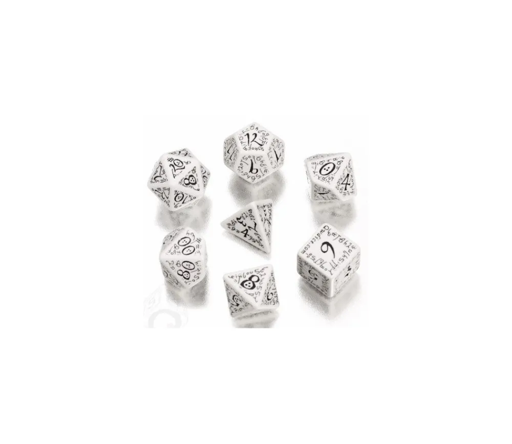Tout Pour le Jeu 7 dés multifaces Elvish blanc et noir - style elfe super gravage