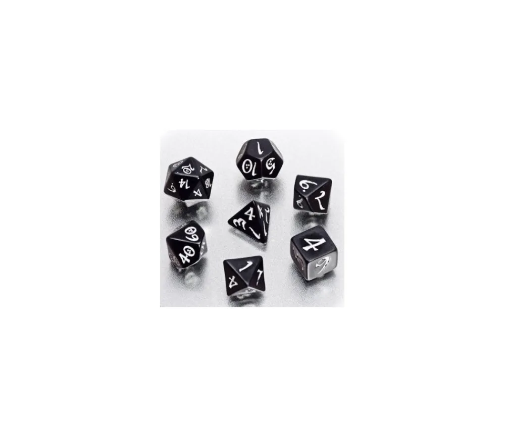 Tout Pour le Jeu 7 dés multifaces noirs gravage blanc CLASSIC ELVEN- syle elfe