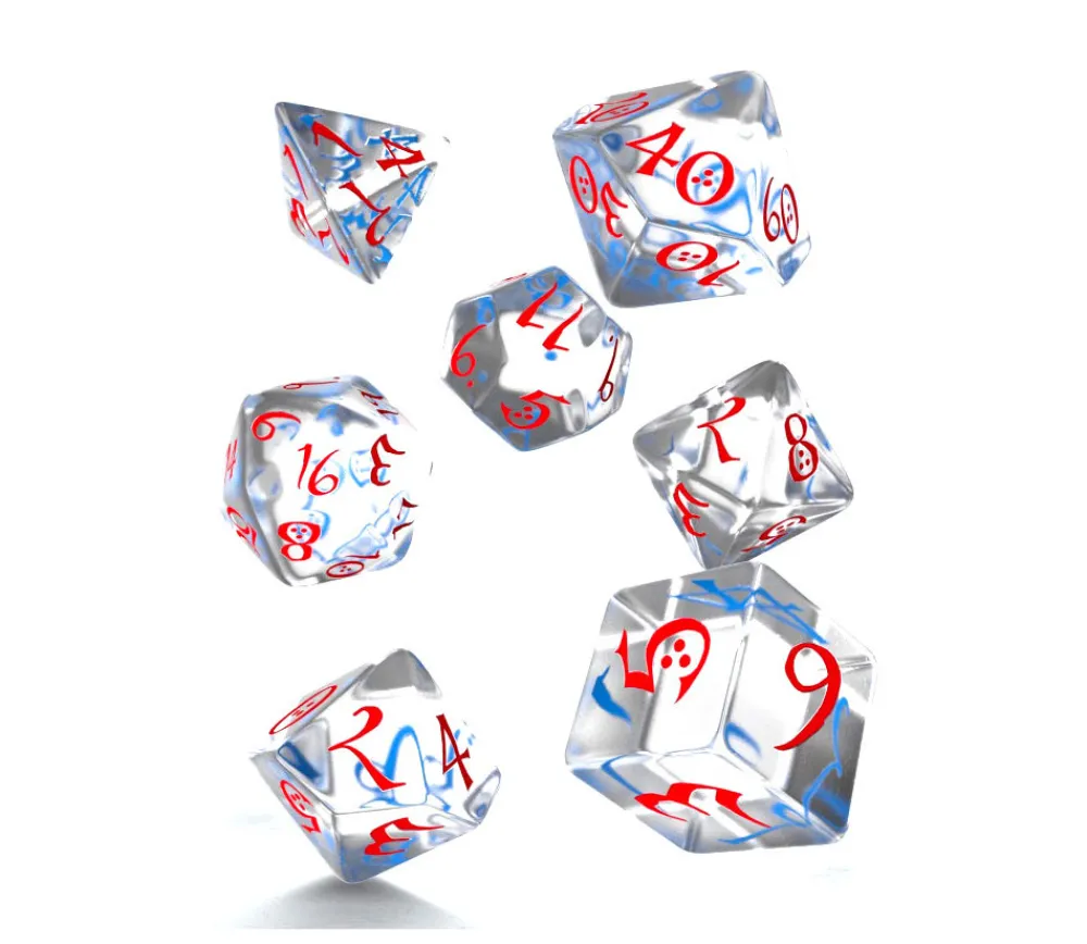 Tout Pour le Jeu 7 dés multi-faces translucides bleu/rouge RPG - QWorkshop