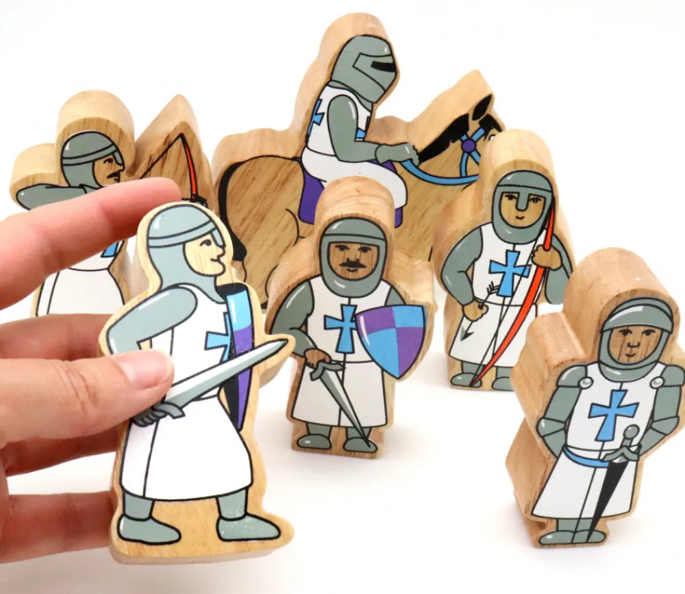 Tout Pour le Jeu 6 Figurines chevaliers en bois bleus et blancs personnage jeu