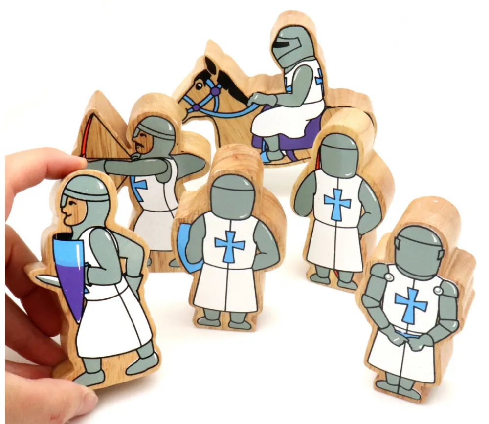 Tout Pour le Jeu 6 Figurines chevaliers en bois bleus et blancs personnage jeu