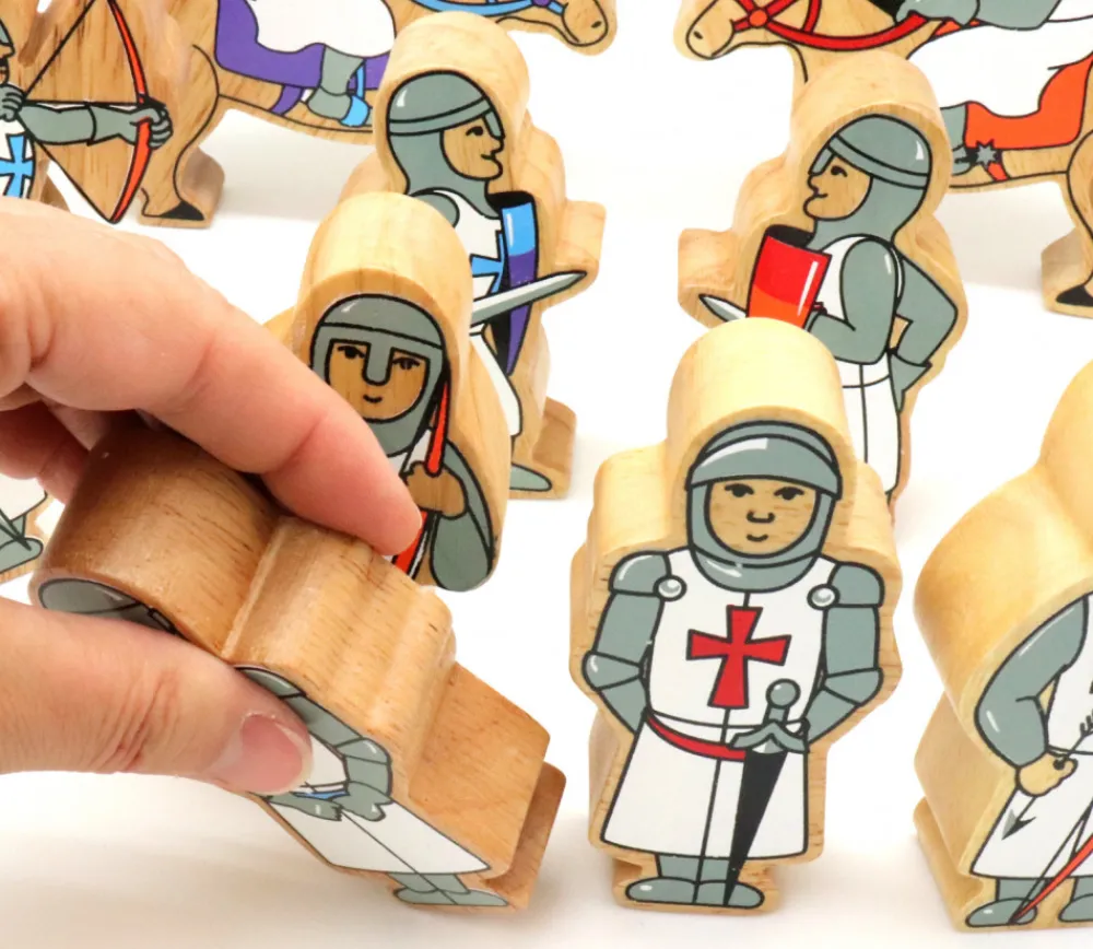 Tout Pour le Jeu 6 Figurines chevaliers en bois bleus et blancs personnage jeu
