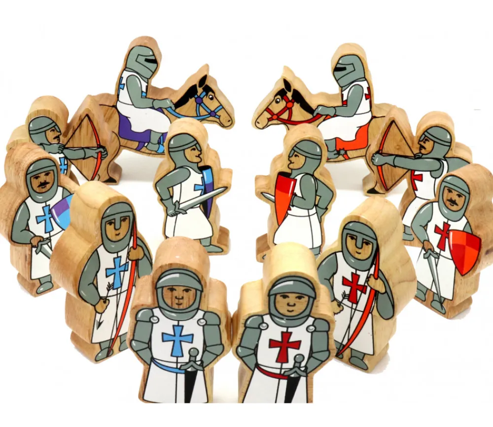 Tout Pour le Jeu 6 Figurines chevaliers en bois bleus et blancs personnage jeu