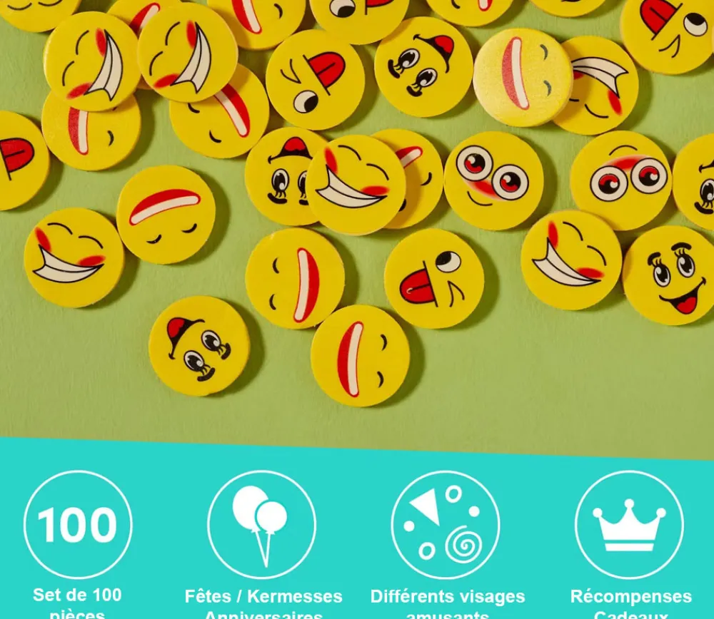 Tout Pour le Jeu 100 gommes emojis visages rigolos 2,5 cm
