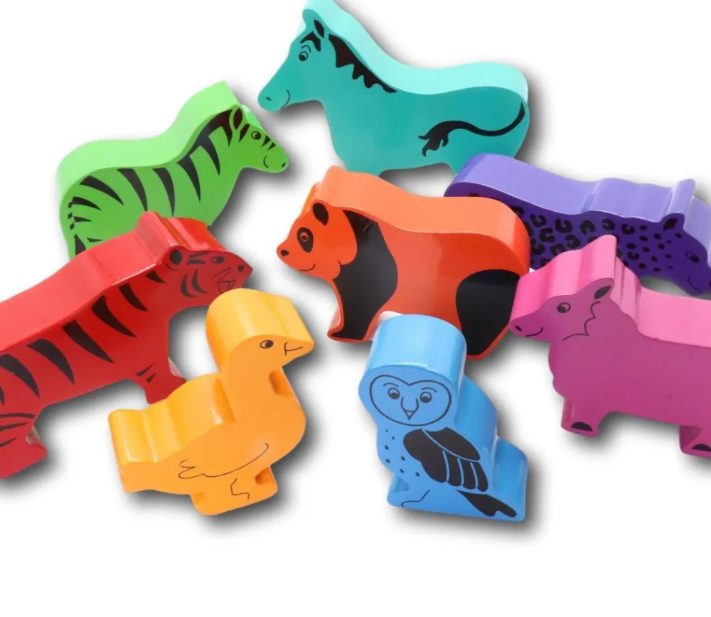 Tout Pour le Jeu 8 grands animaux en bois arc-en-ciel