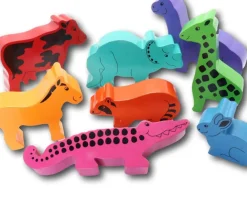 Tout Pour le Jeu 8 grands animaux en bois arc-en-ciel