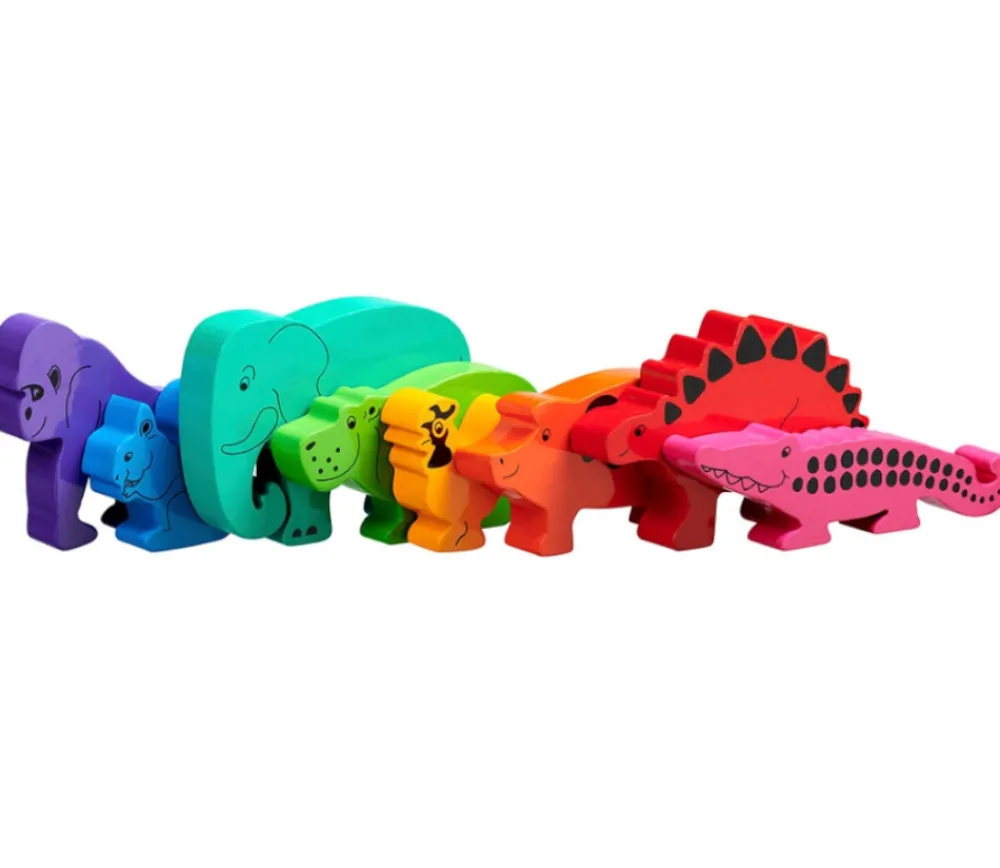 Tout Pour le Jeu 8 grands animaux en bois arc-en-ciel