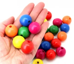 Tout Pour le Jeu 25 grosses perles rondes en bois 7 couleurs 25 mm de diamètre