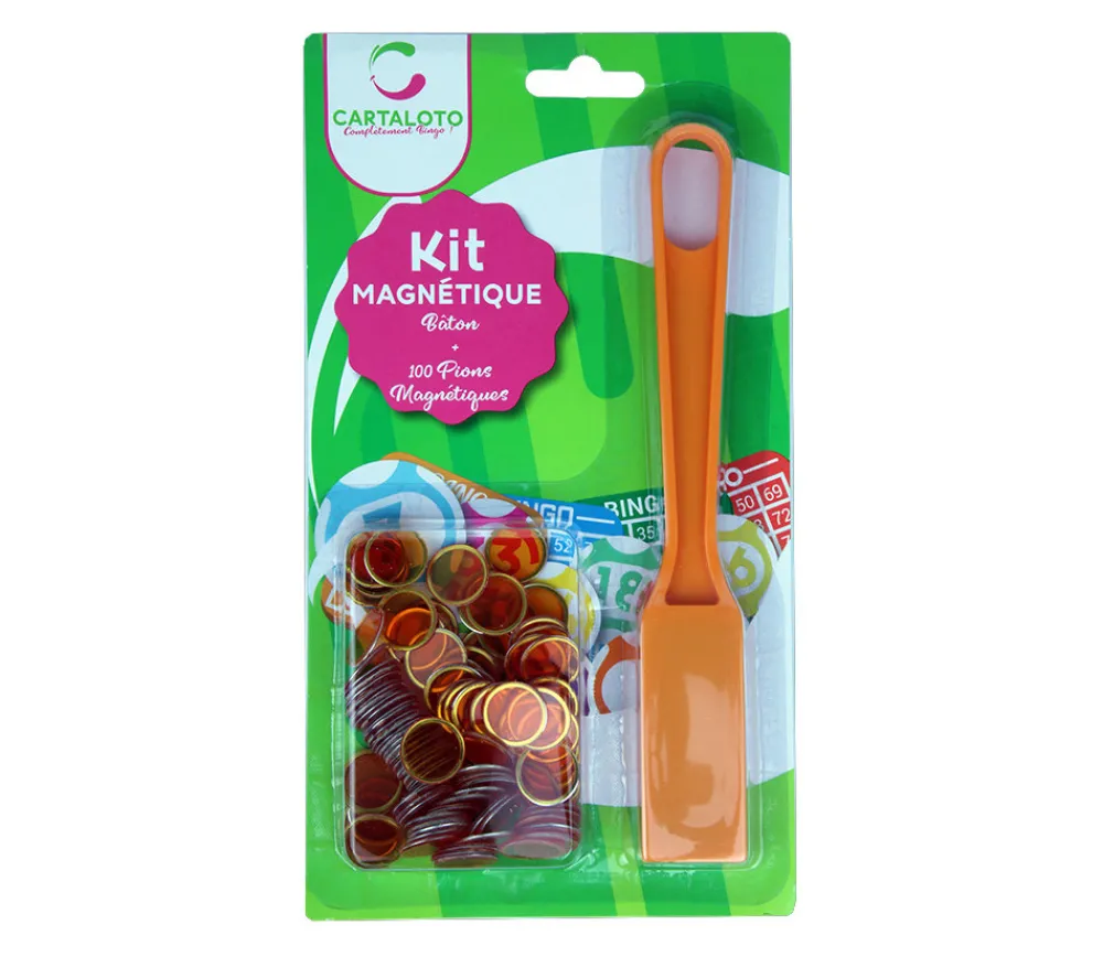 Tout Pour le Jeu 100 Jetons de loto magnétiques avec 1 ramasse jetons bâton