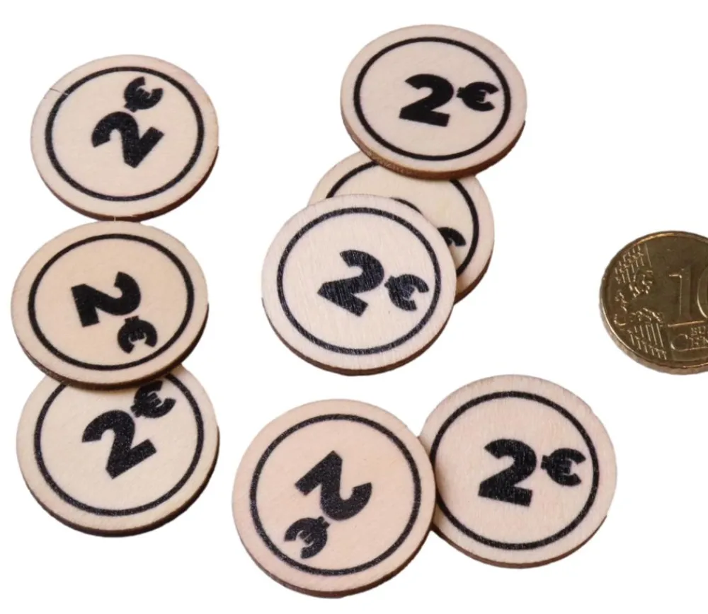 Tout Pour le Jeu 500 jetons en bois 2 € - 2.5 cm