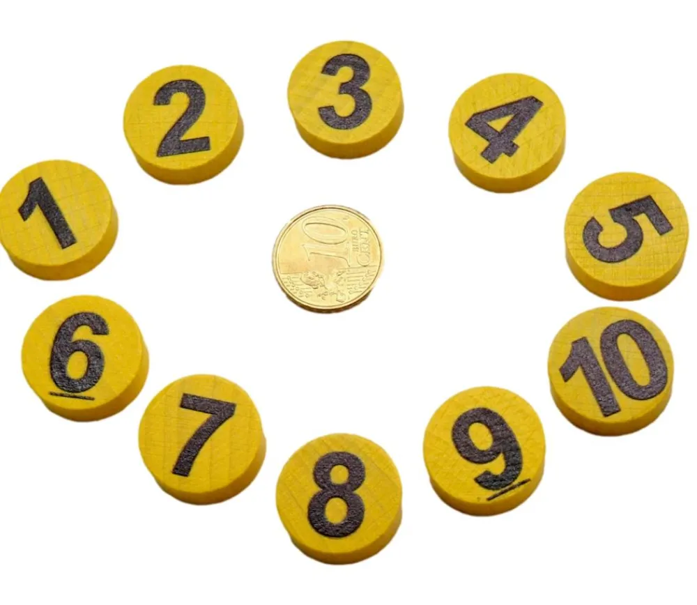 Tout Pour le Jeu 10 Jetons numérotés 1 à 10 bois 21x7mm