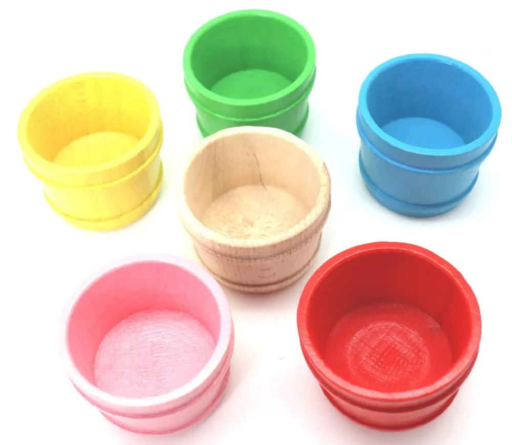 Tout Pour le Jeu 6 mini baquets multicolores 59 x 45 mm - paniers ronds bois