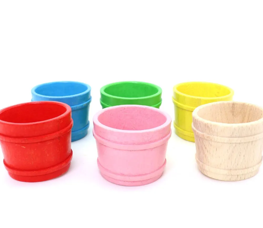 Tout Pour le Jeu 6 mini baquets multicolores 59 x 45 mm - paniers ronds bois