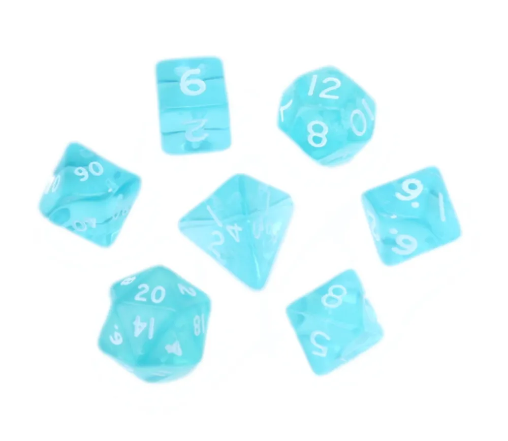 Tout Pour le Jeu 7 MINI dés multi-faces translucides turquoise
