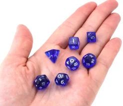 Tout Pour le Jeu 7 MINI dés multifaces translucides bleu foncé chiffres blancs