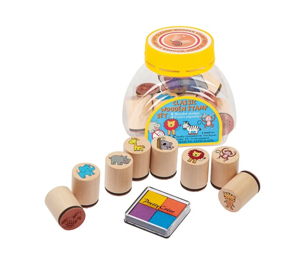 Tout Pour le Jeu 8 mini Tampons animaux de 2.2 cm + 4 encreurs
