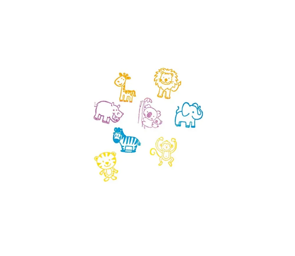Tout Pour le Jeu 8 mini Tampons animaux de 2.2 cm + 4 encreurs
