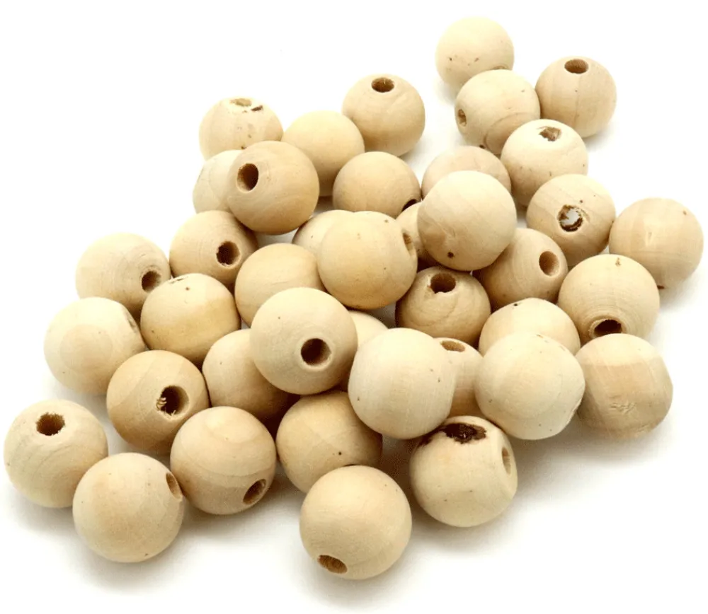 Tout Pour le Jeu 40 perles 1.5 cm trouée en bois 15 mm - trou de 4 mm