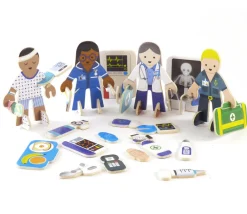 Tout Pour le Jeu 4 personnages en bois : docteurs et infirmiers. Thème médical à construire.