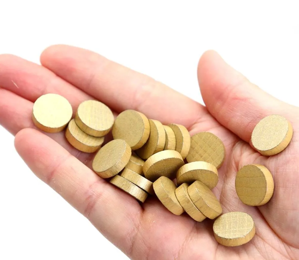 Tout Pour le Jeu 20 petits Pions ronds dorés en bois 1.5 cm - jeton de jeu COULEUR OR 15 x 4 mm
