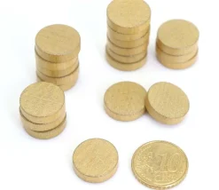 Tout Pour le Jeu 20 petits Pions ronds dorés en bois 1.5 cm - jeton de jeu COULEUR OR 15 x 4 mm
