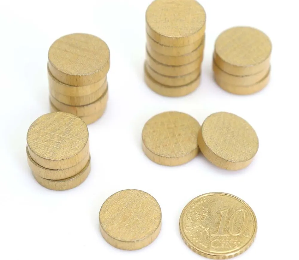 Tout Pour le Jeu 20 petits Pions ronds dorés en bois 1.5 cm - jeton de jeu COULEUR OR 15 x 4 mm
