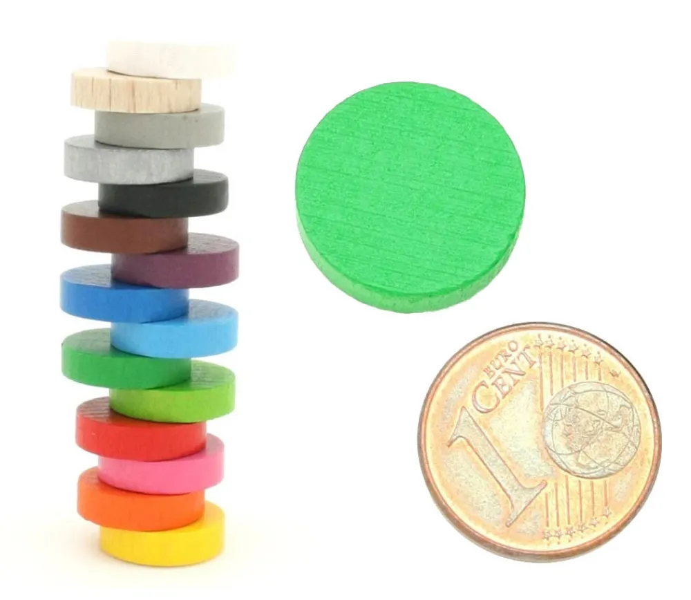 Tout Pour le Jeu 20 petits Pions ronds en bois 1.5 cm - jeton de jeu 15 x 4 mm par couleur