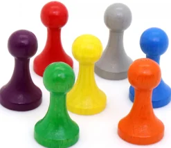 Tout Pour le Jeu 7 Pions bois 15 x 27 mm Modèle C multicolores pour jeu - lot de 7 (rouge, vert, jaune, bleu, violet, orange et gris)