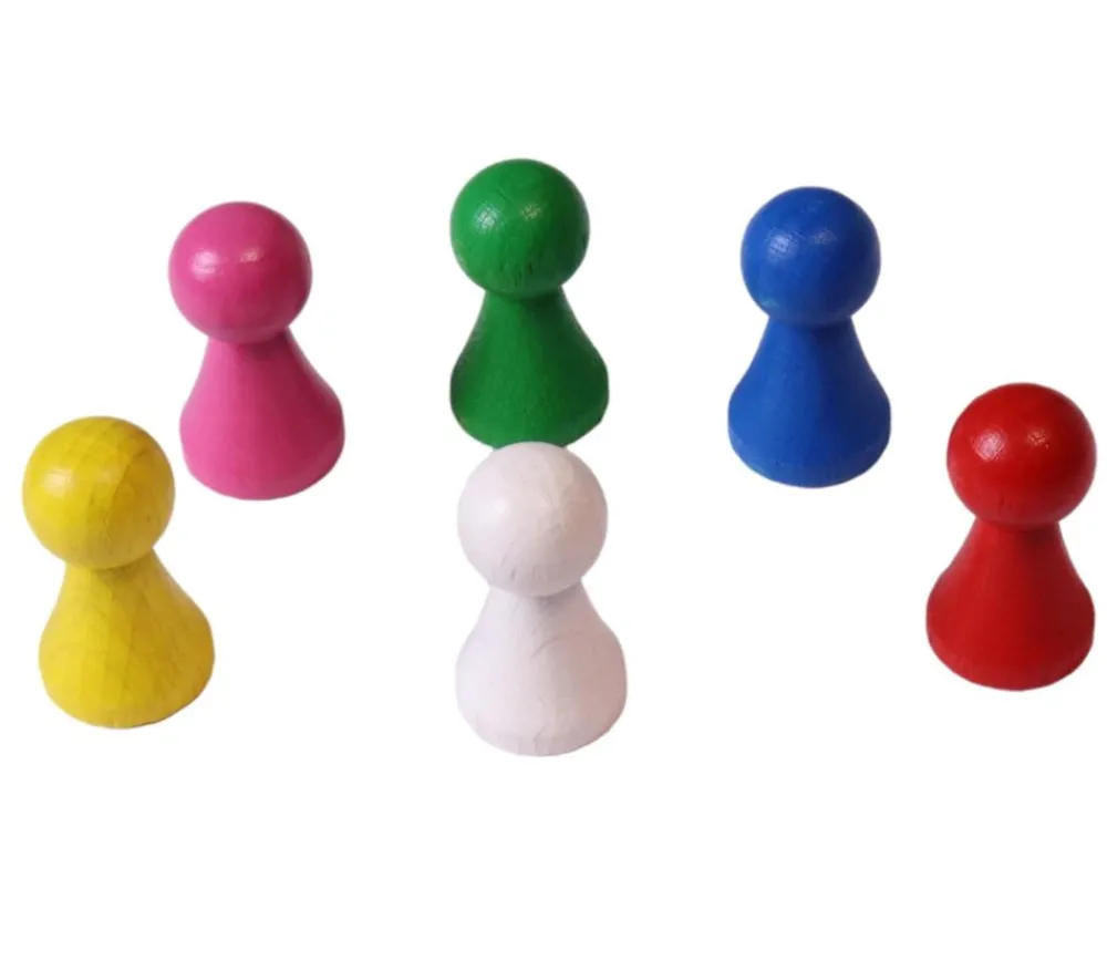 Tout Pour le Jeu 6 Pions bois 15 x 27 mm multicolores pour jeu - lot de 6 (rouge, vert, jaune, bleu, rose et blanc)