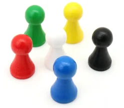 Tout Pour le Jeu 6 Pions bois 15 x 27 mm multicolores pour jeu - lot de 6 (rouge, vert, jaune, bleu, blanc et noir) modèle B
