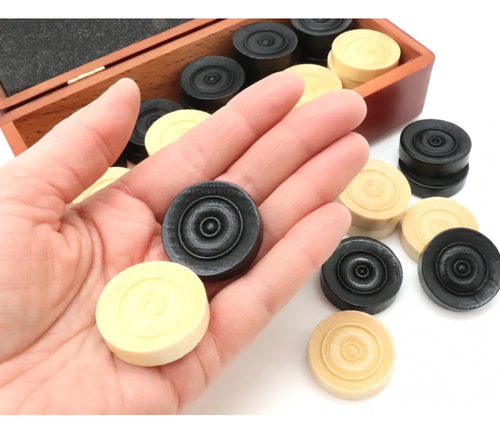 Tout Pour le Jeu 40 Pions bois pour jeu de dames 33 mm en coffret bois