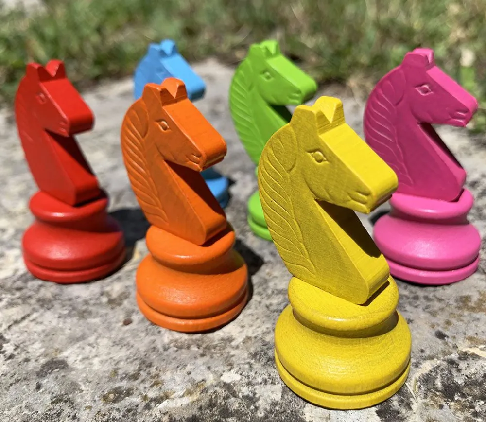 Tout Pour le Jeu 6 Pions chevaux en bois 5 cm multicolores