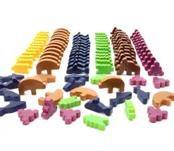 Tout Pour le Jeu 96 pions en bois préhistoire animaux et nourriture à l'âge de pierre